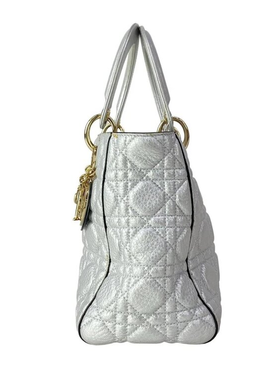 DIOR/ChristianDior Lady Dior Medium Bag Silver Leather Handbag main image 15